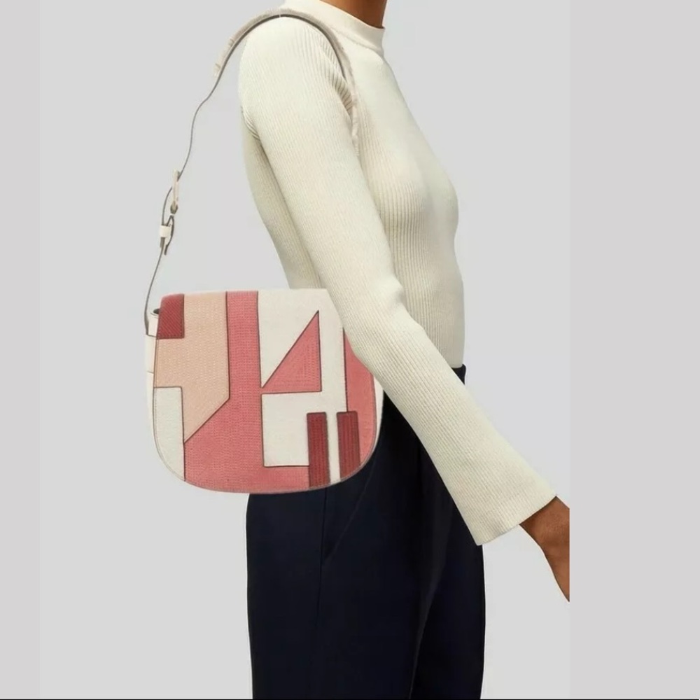 Authentic Tory Burch patchwork Nubuck leather flap